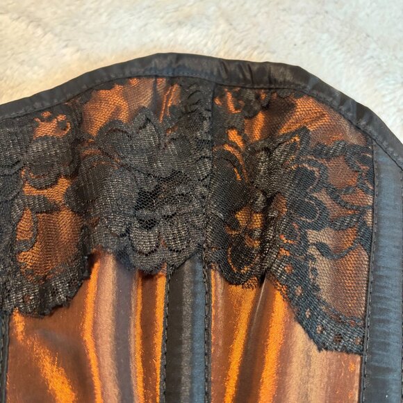 Metallic Brown Overbust Corset with Black Lace - Burleska - Picture 2 of 12